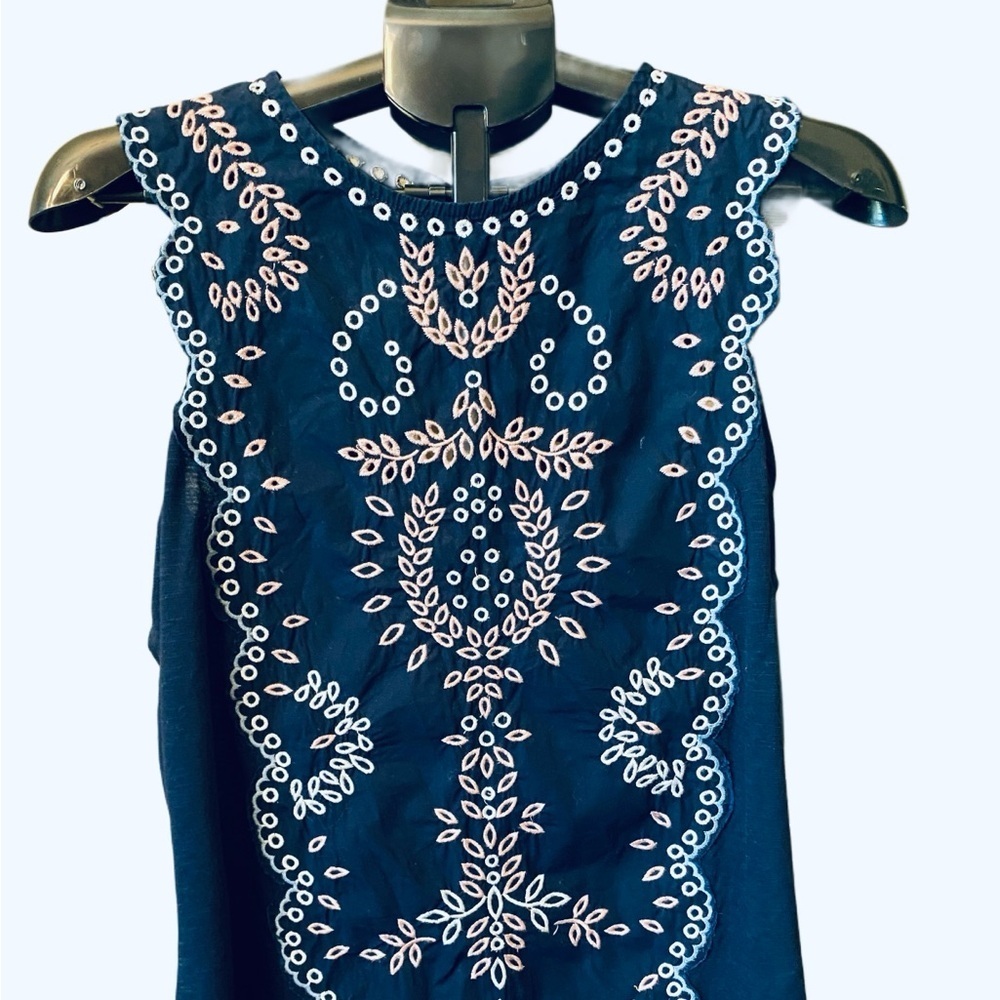 Banana Republic Navy Blue Embroidered Sleeveless Top